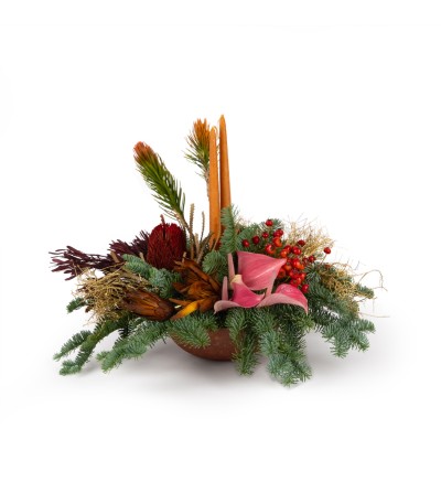 arte-e-fiori-Centro tavola con candela e vaso in corten